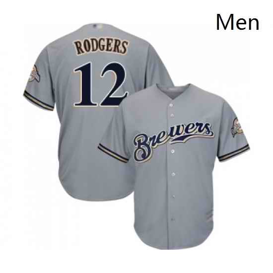Mens Milwaukee Brewers 12 Aaron Rodgers Replica Grey Road Cool Base Baseball Jersey